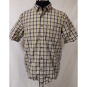 Carhartt Relaxed Fit Mens Large Green Brown Plaid Short Sleeve Button Work Shirt